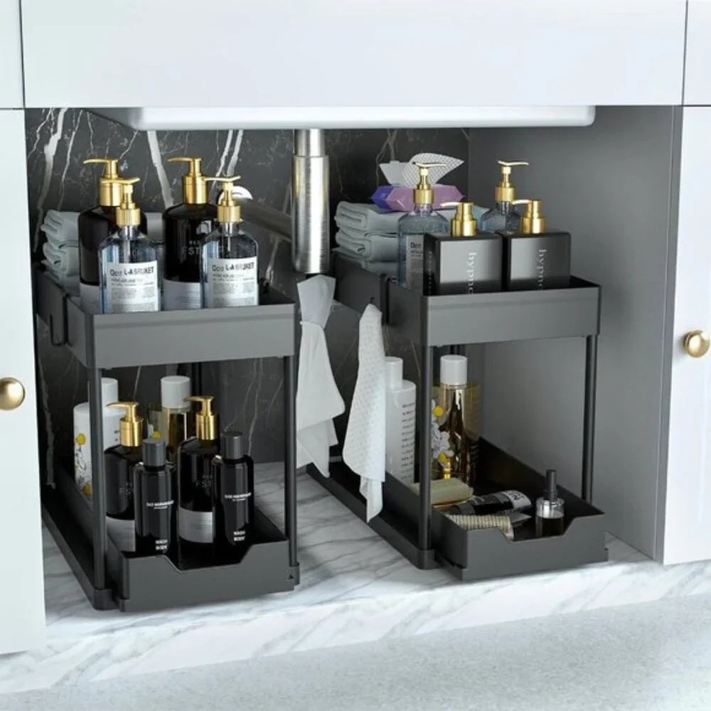 New 2-Pack Under Sink Organizer, 2-Tier Sliding Cabinet Baskets for Kitchen